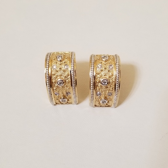14k Diamond French Clip Hoops Earrings - Picture 1 of 13